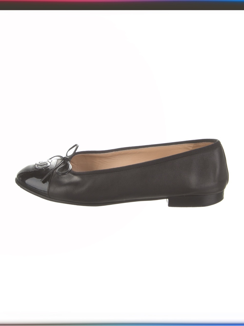 CHANEL Black Leather Ballet Flats with Bow and Interlocking CC Includes Dust bag - Picture 3 of 5